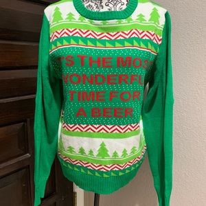 Spencers men Large Most Wonderful Time Beer Ugly Christmas Sweater elbow patch*